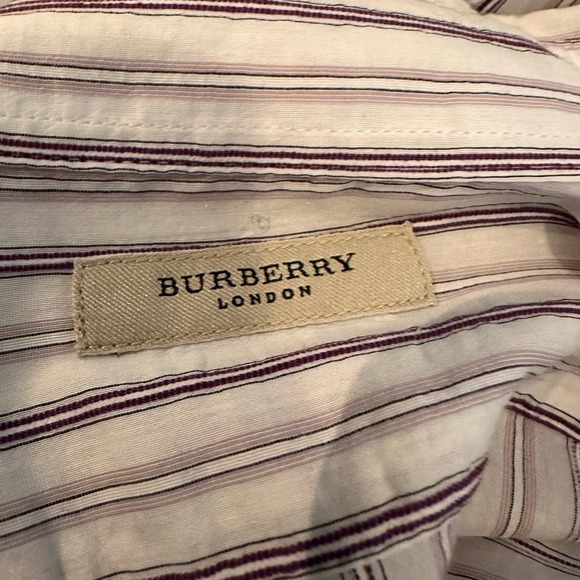 Burberry White & Purple Striped Buton Down Shirt sz L - Picture 6 of 11